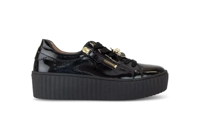 Gabor Comfort baskets noires en cuir verni avec bijou abeille