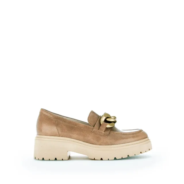 Gabor Comfort mocassins en cuir cognac, chaîne dorée