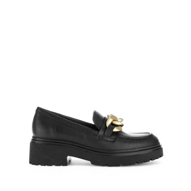 Gabor Comfort mocassins cuir lisse noirs chaîne dorée