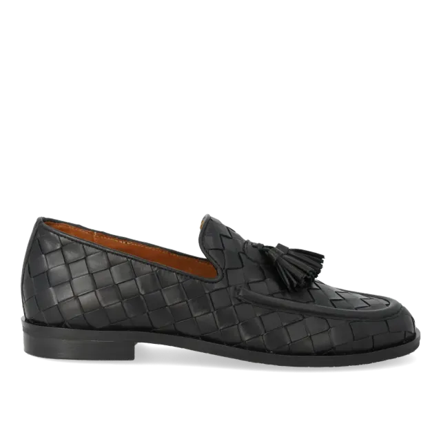 Angulus mocassin enfant cuir tressé pompons souple