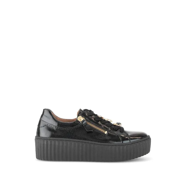 Gabor Comfort baskets noires cuir vernis fermeture éclair