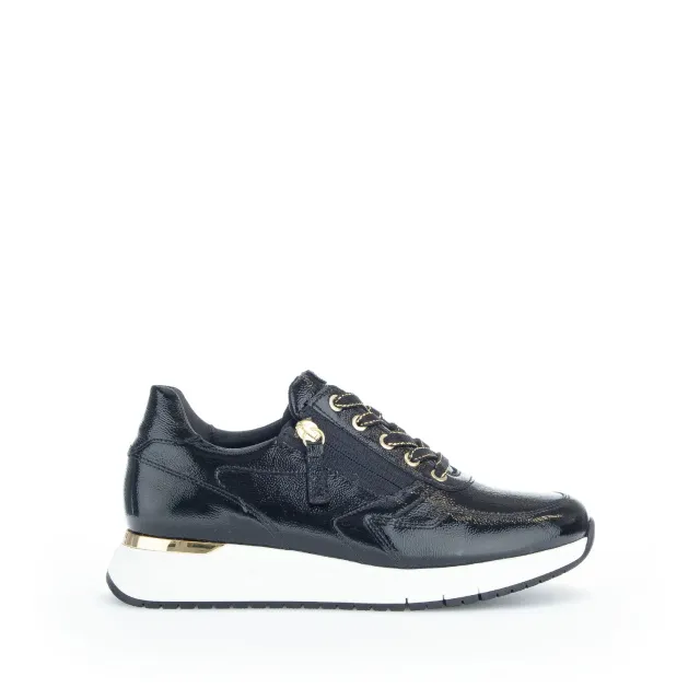 Gabor Comfort sneakers noires vernis zip largeur G