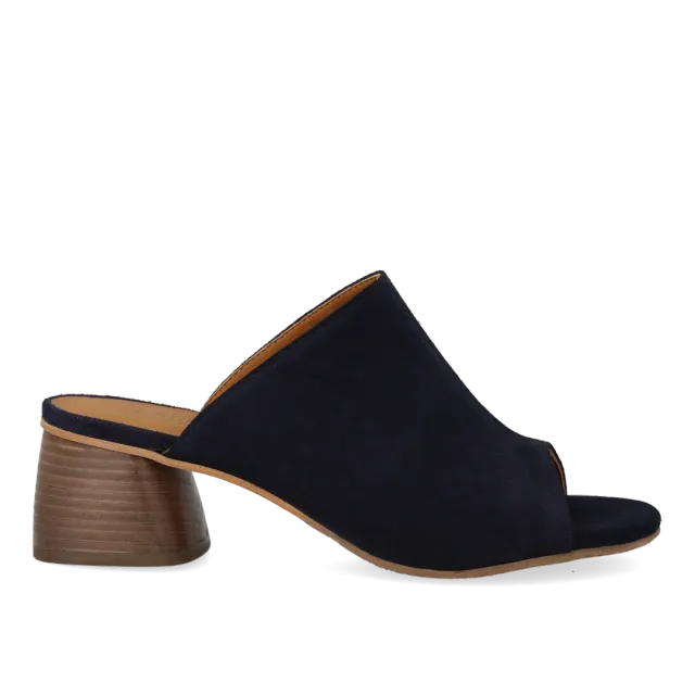 Angulus mule cuir talon bois sculpté 5 cm